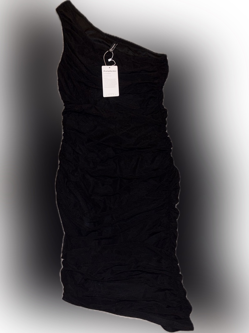 NWT One Shoulder Assymetrical Black Ruched Bodycon Dress